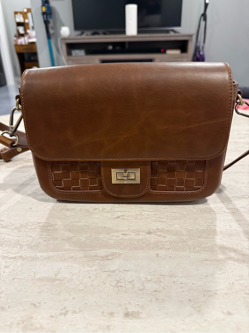 NWOT ANDAR The Penny Timber Woven Full Grain Leather Crossbody Bag